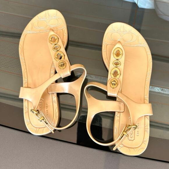 Coach Phila Women’s Jelly‎ Thong Sandals Size 6 Gold - Picture 3 of 14
